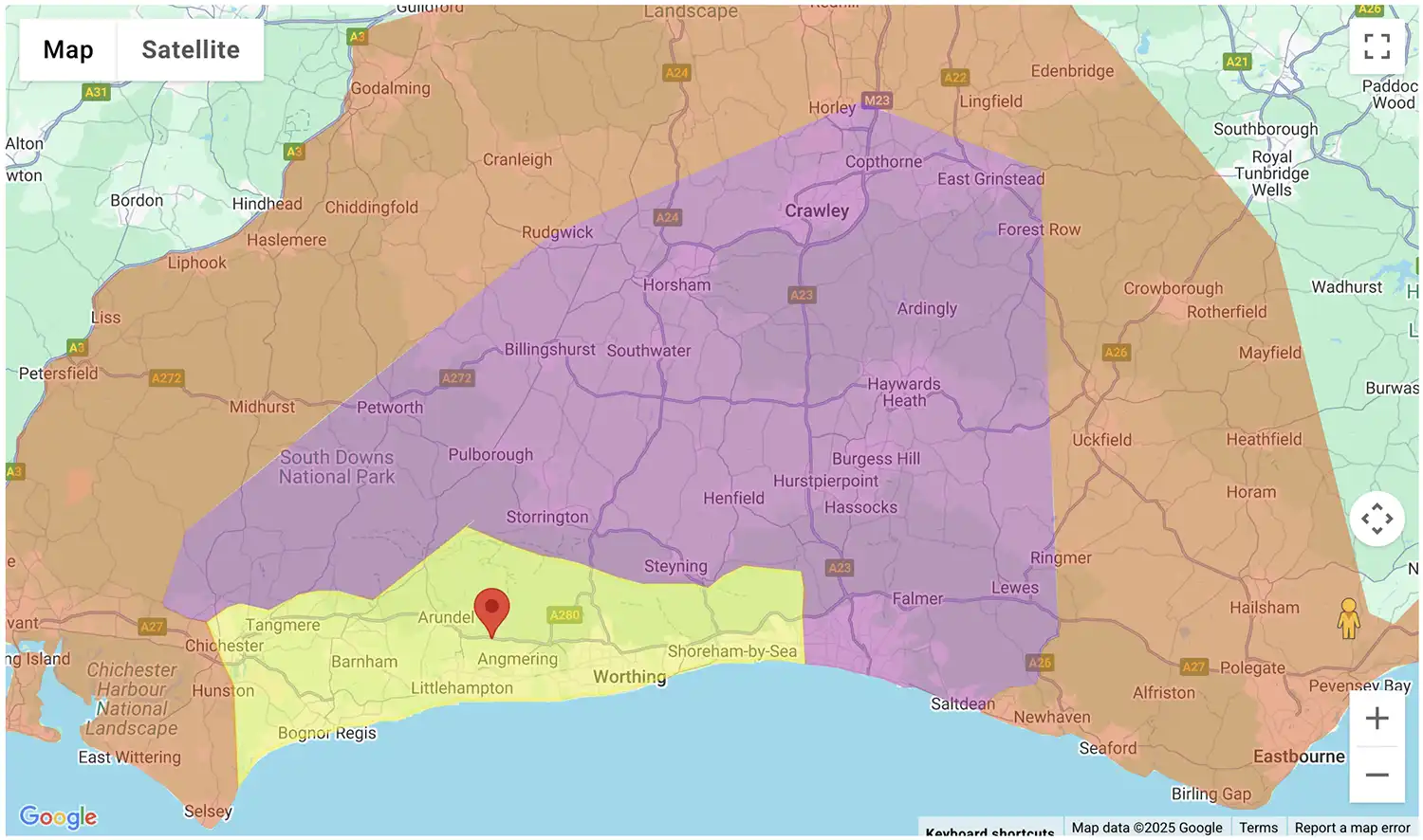 Gas Bottles Pulborough delivery zone map - click to see on BBQ Gas Bottles